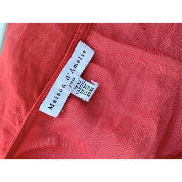 Maison DAmelie Red V-Neck Blouse XS With Ruffle Sleeves Lightweight & Flowy - Picture 6 of 6